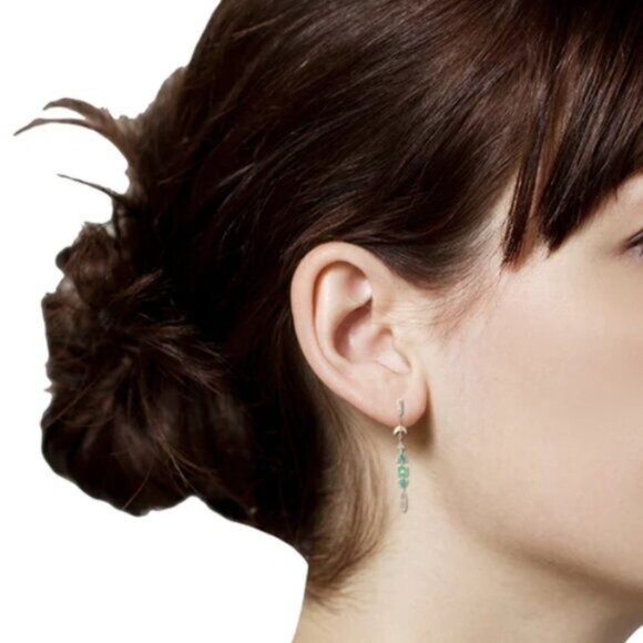 Gorgeous Dangle Earrings Gold w/Green Zircon Moon Celestial Jewelry BEAUTIFUL - Picture 12 of 12